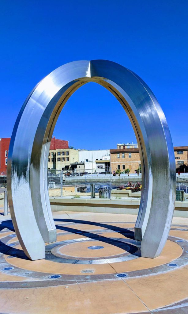 The interactive water feature located at the Downtown Janesville Town Square